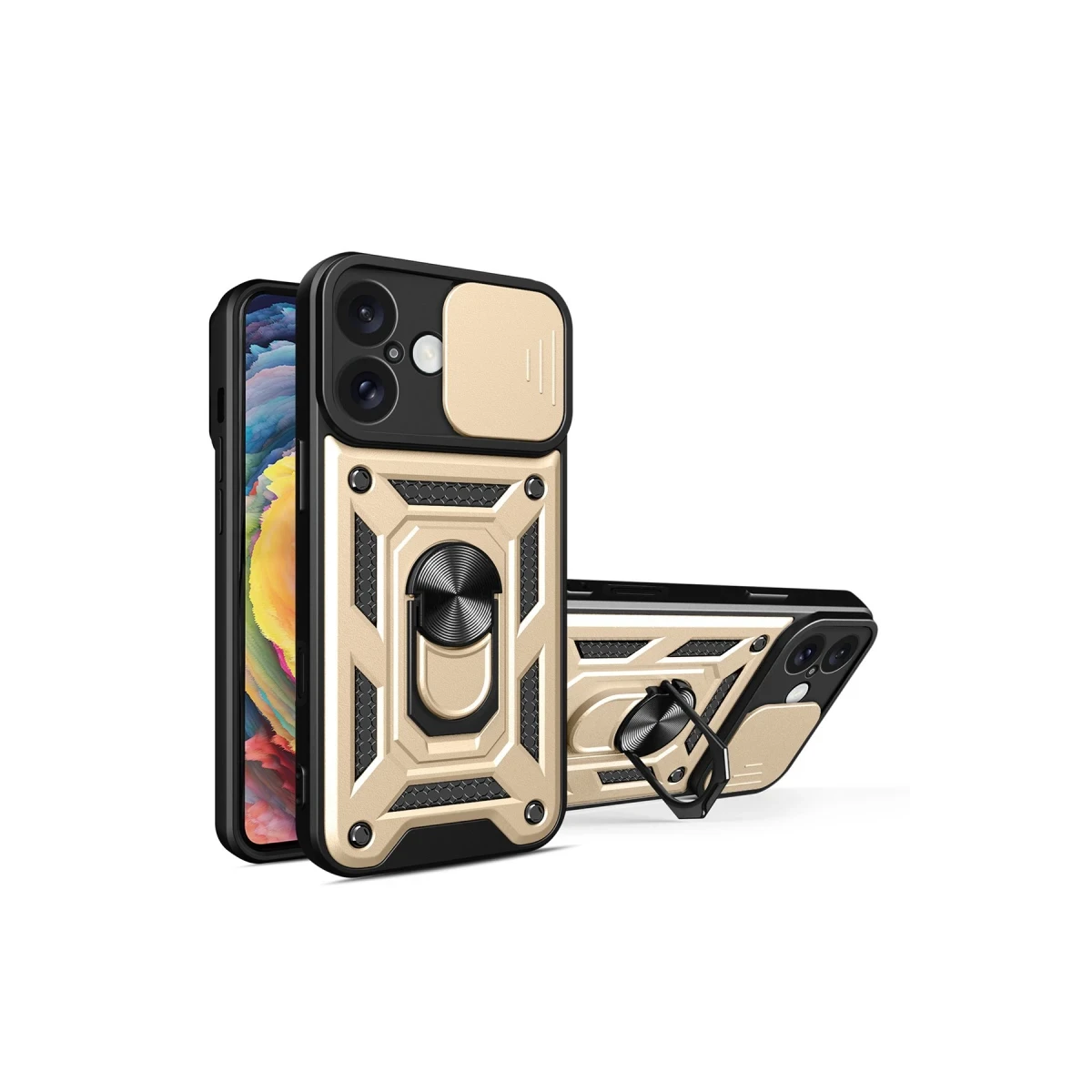 Apple iPhone 16 Kılıf Pars Lens Yüzüklü Silikon - Gold