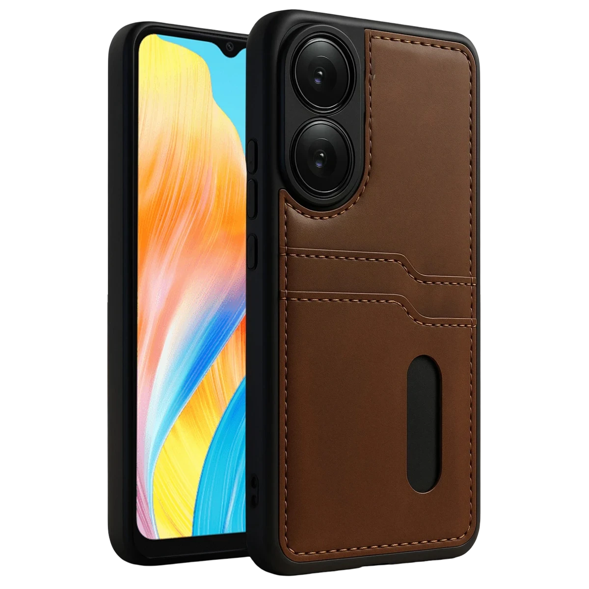 Oppo A38 Sara Kartvizitli Deri Kılıf - Taba