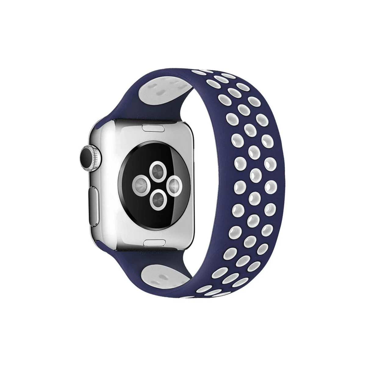 Apple Watch 42mm Ayarlı Delikli Silikon Kordon - Lacivert-Beyaz