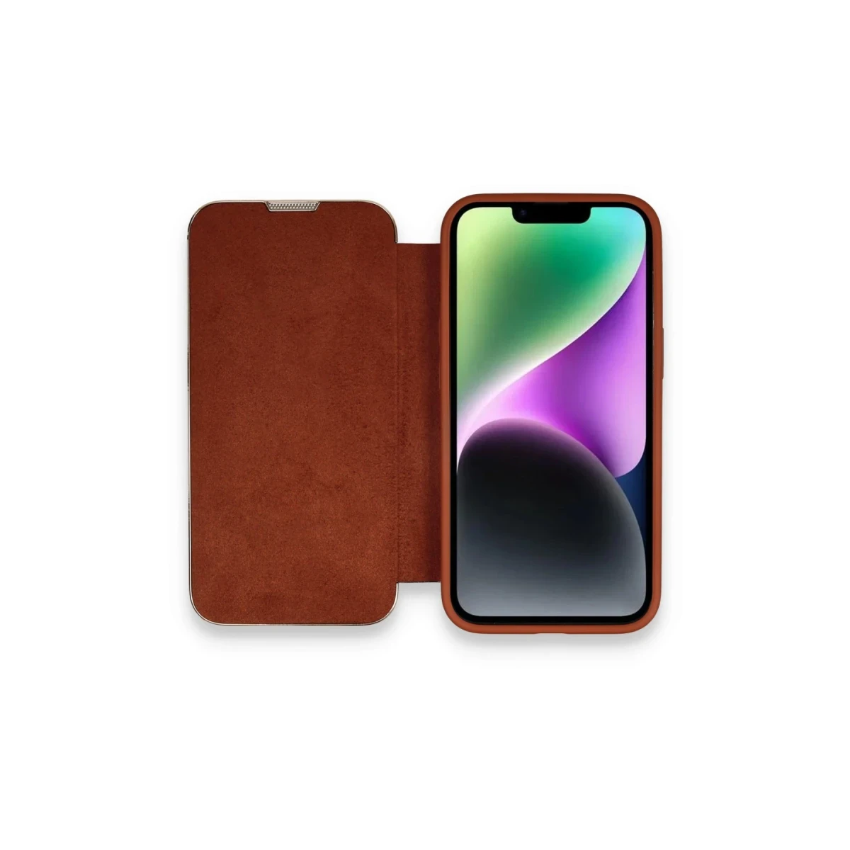 Apple iPhone 14 Pro Kılıf Dolpin Kapaklı - Kahverengi