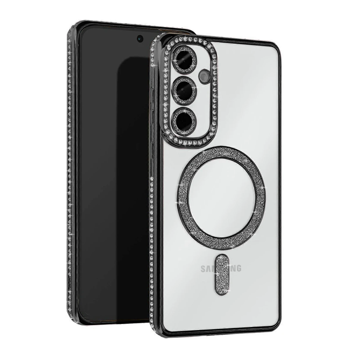 Samsung Galaxy S25 Kılıf Joke Simli Magneticsafe Kılıf - Siyah