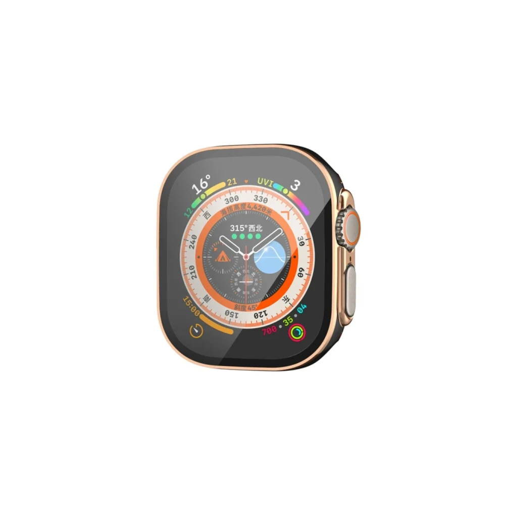 Apple Watch Ultra 49mm Legend Camlı Kasa Ekran Koruyucu - Siyah-Gold