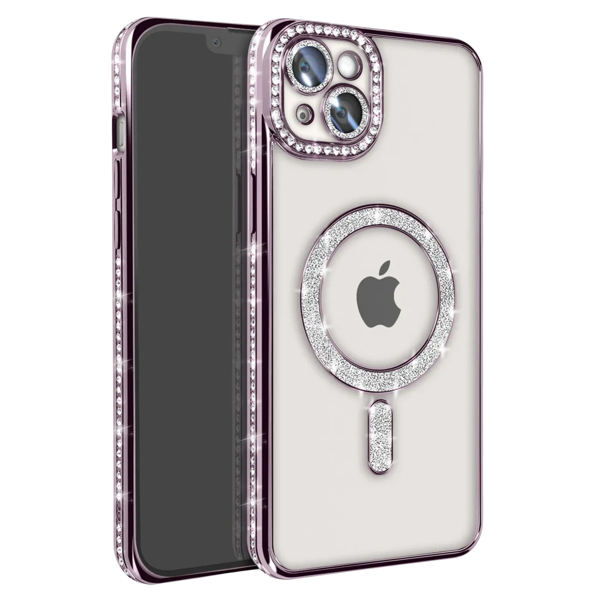 Apple iPhone 15 Kılıf Joke Simli Magneticsafe Kılıf - Derin Mor