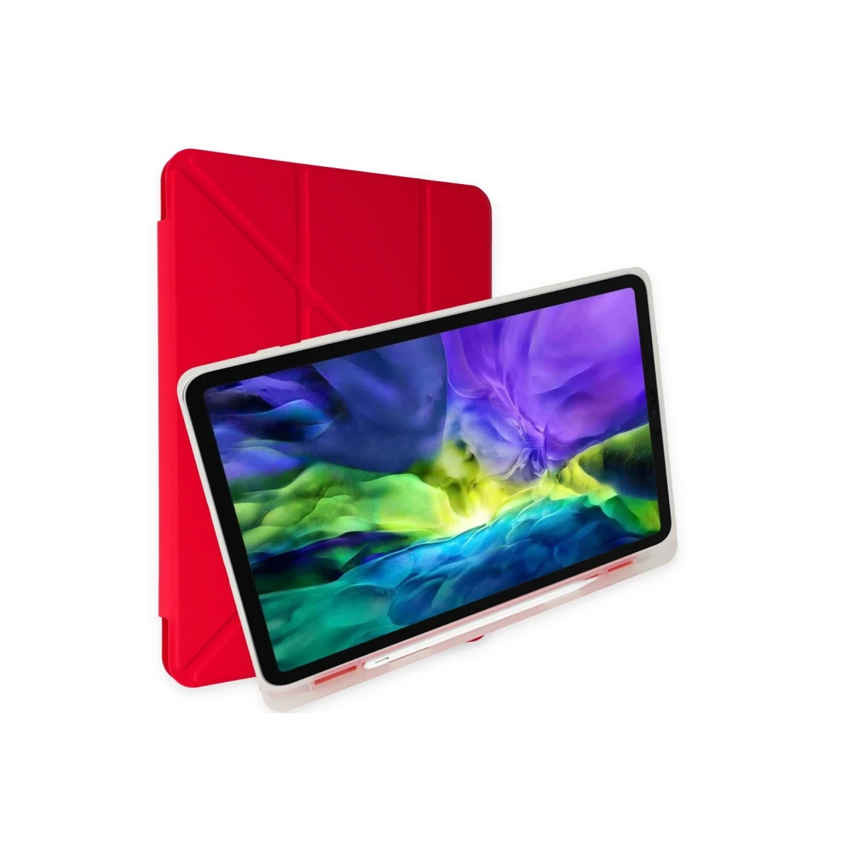 Apple iPad 10.2 (8.nesil) Kılıf Kalemlikli Mars Tablet Kılıfı - Kırmızı