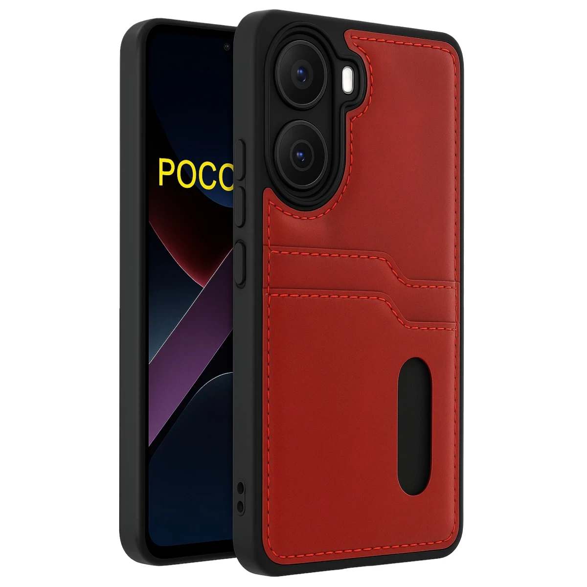 Xiaomi Poco X7 Pro Kılıf Sara Kartvizitli Deri Kılıf - Kırmızı