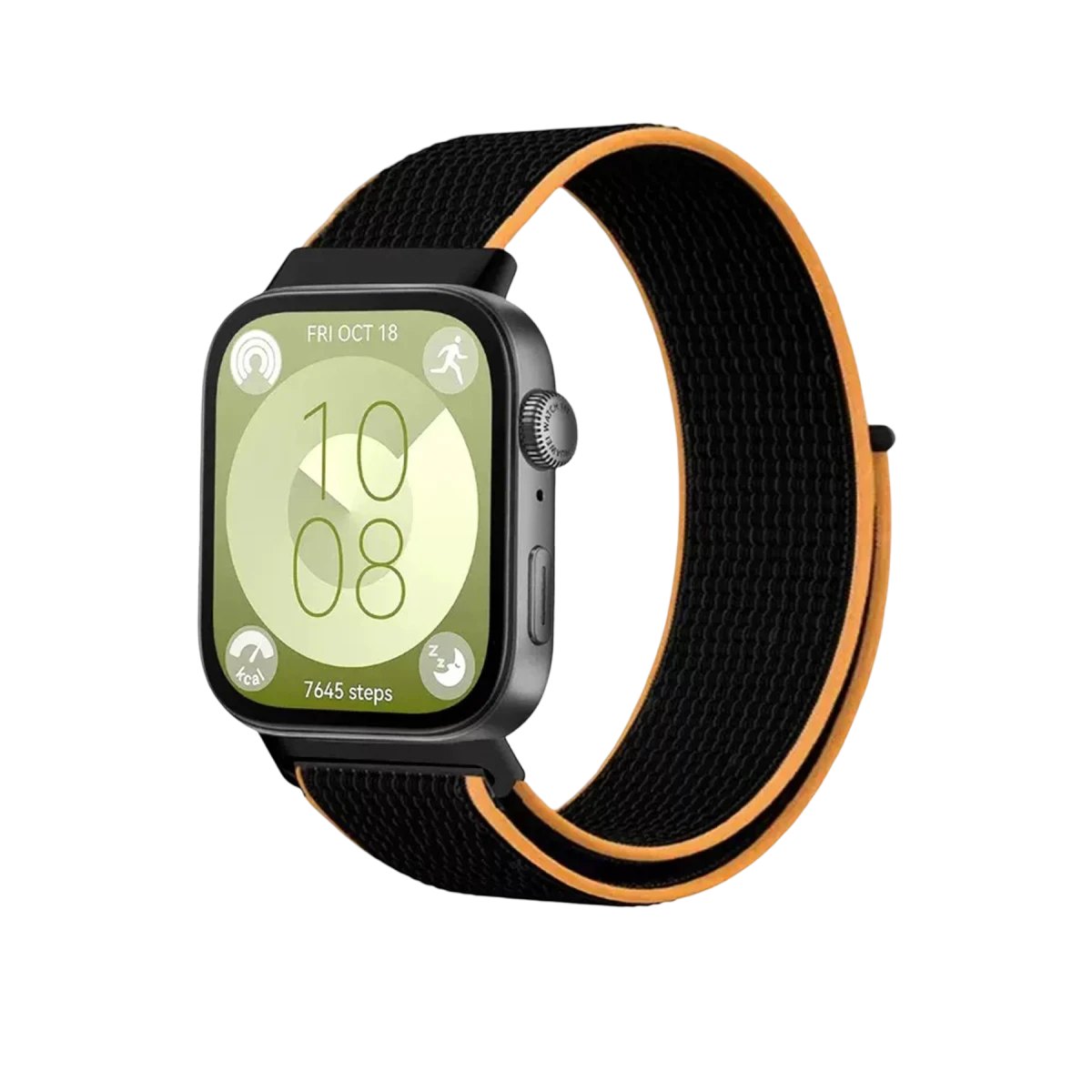 Huawei Fit 4 Hasırlı Cırtcırtlı Kordon - Siyah-Turuncu