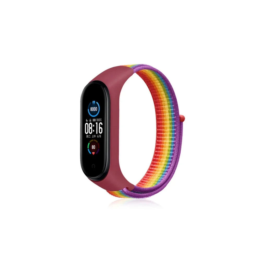 Xiaomi Mi Band 4 Hasırlı Cırtcırtlı Kordon - Gökkuşağı