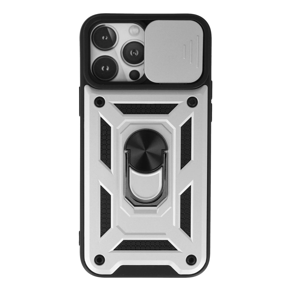 Apple iPhone 13 Pro Max Kılıf Pars Lens Yüzüklü Silikon - Gümüş