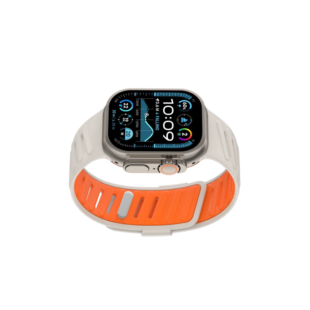 Apple Watch Ultra 49mm Twin Silikon Kordon - Beyaz-Turuncu