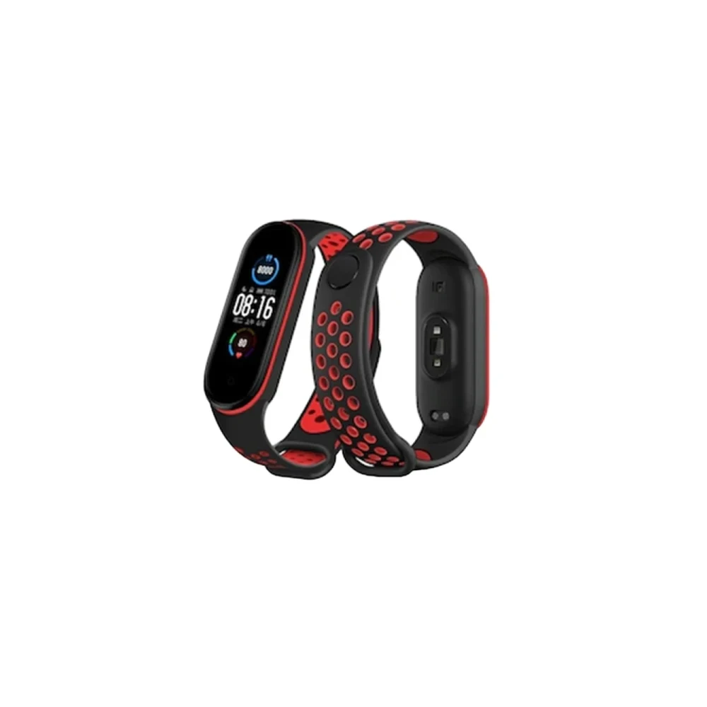 Xiaomi Mi Band 4 Spor Delikli Kordon - Siyah-Kırmızı