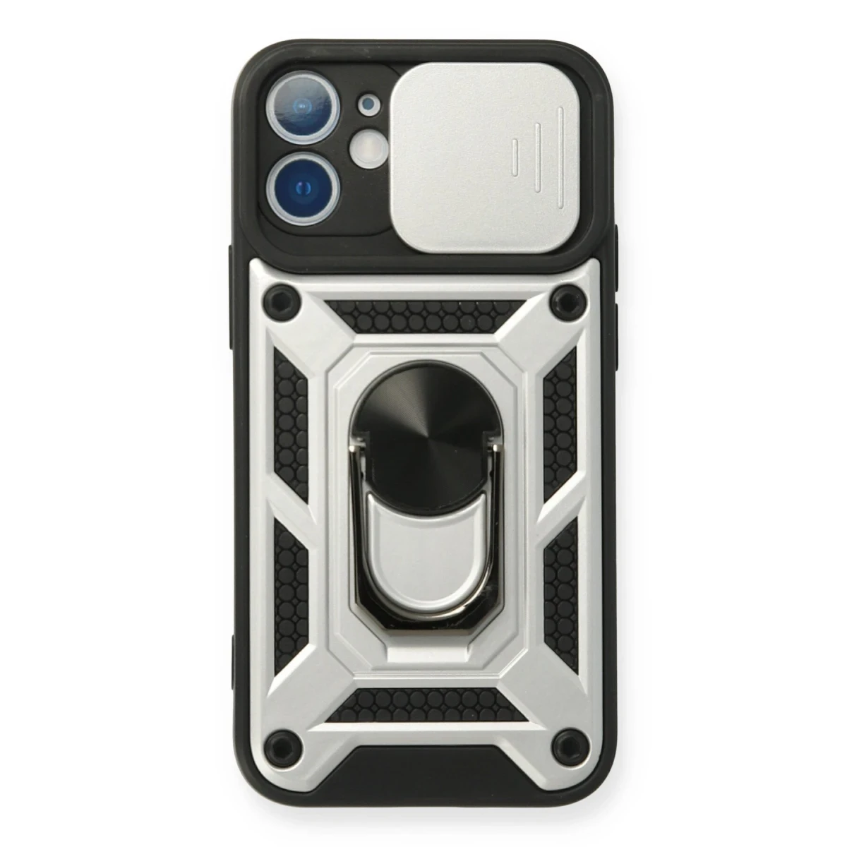 Apple iPhone 11 Kılıf Pars Lens Yüzüklü Silikon - Gümüş
