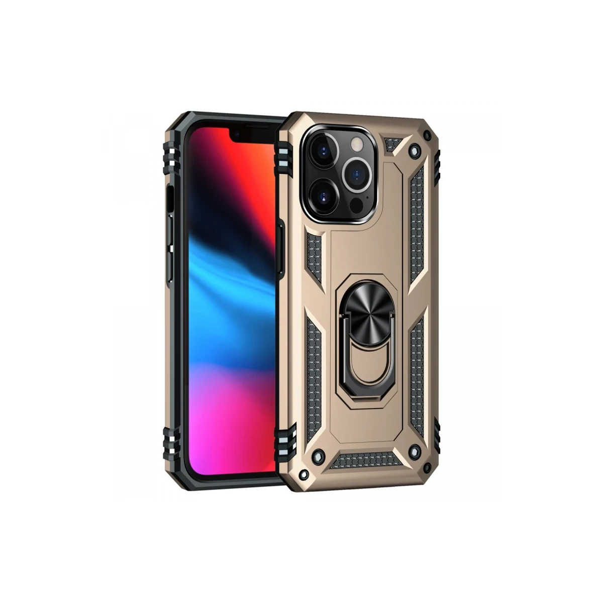 Apple iPhone 14 Pro Max Kılıf Sofya Yüzüklü Silikon Kapak - Gold