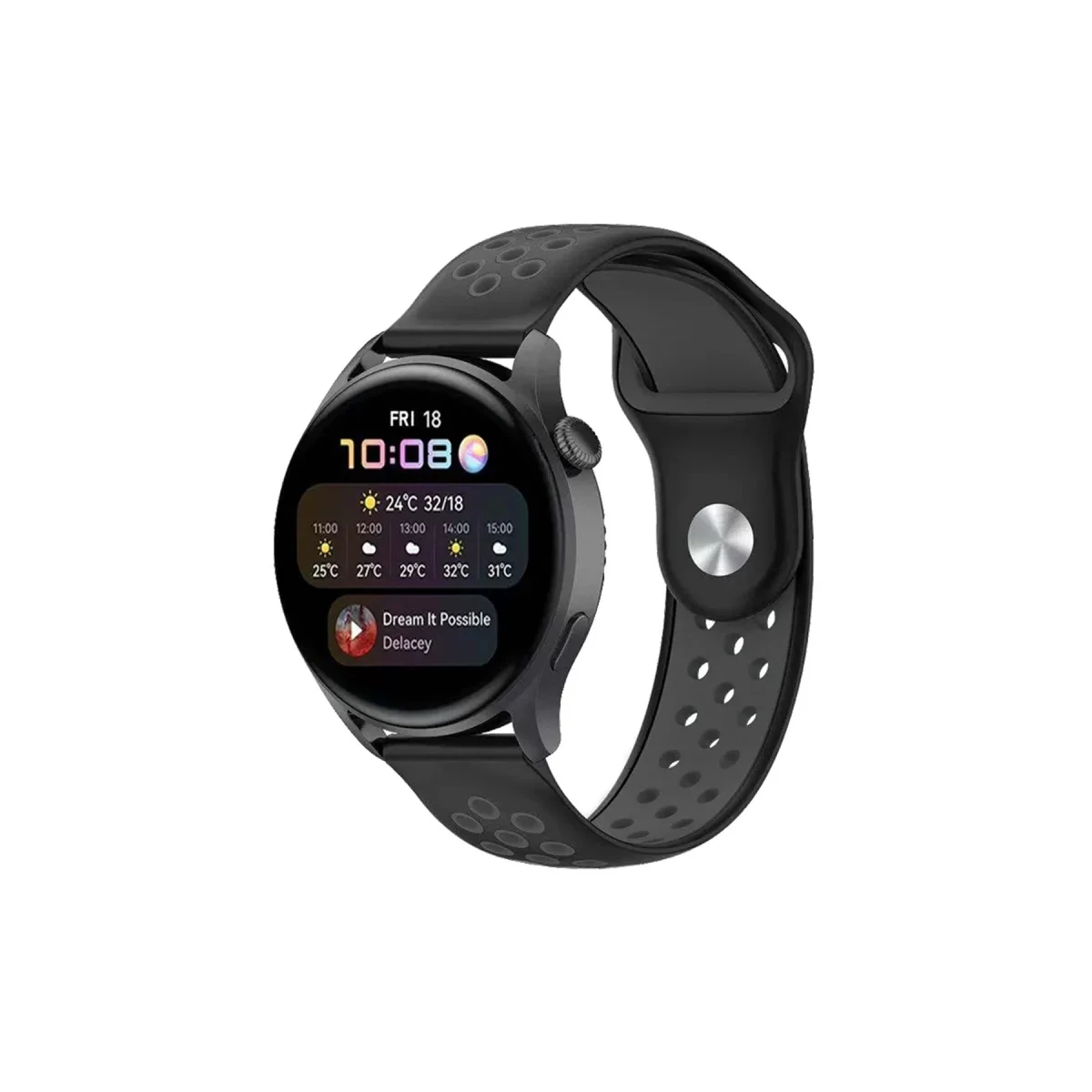 Watch 20mm Spor Delikli Kordon - Siyah-Füme