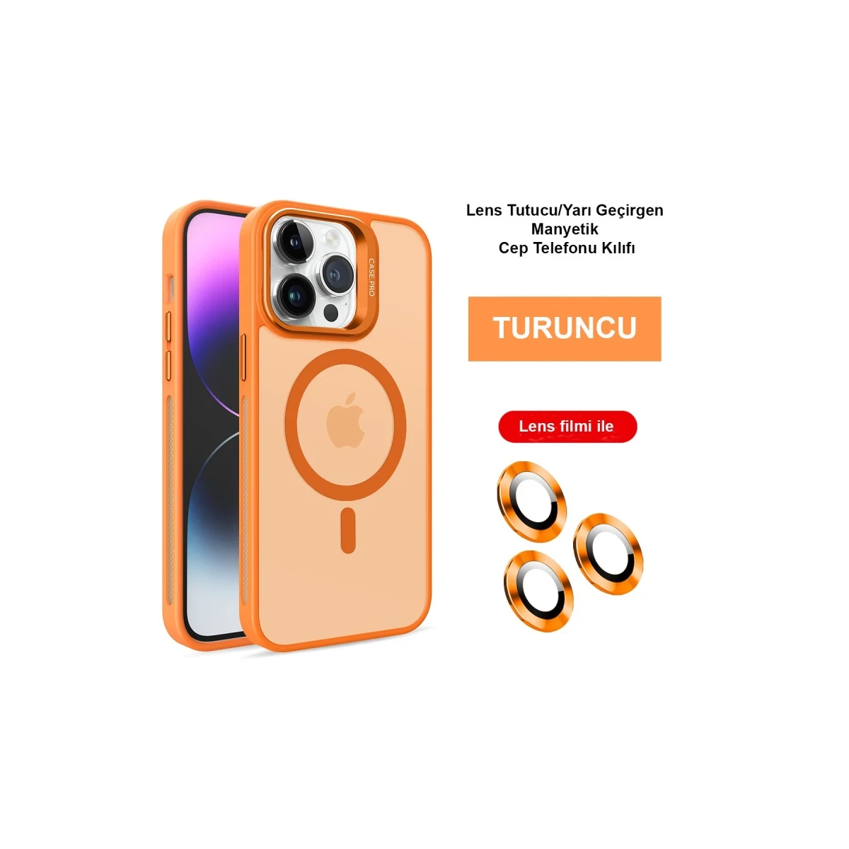 Joko Apple iPhone 14 Pro Kılıf Flet Lens Magsafe Kapak - Turuncu