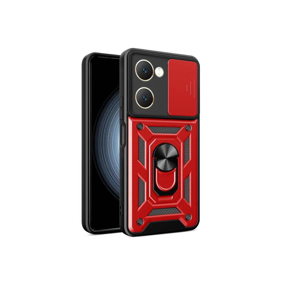 Vivo Y18 Kılıf Pars Lens Yüzüklü Silikon - Kırmızı