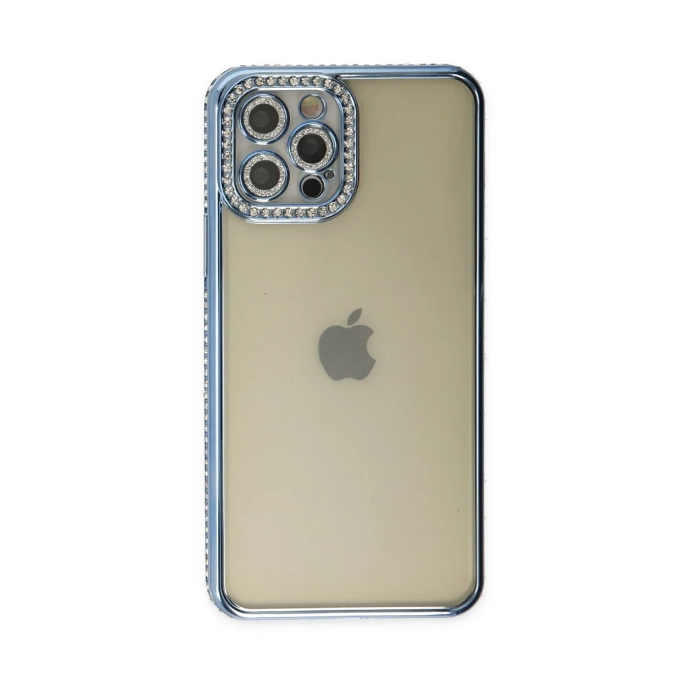 Apple iPhone 12 Pro Kılıf Joke Taşlı Silikon - Mavi