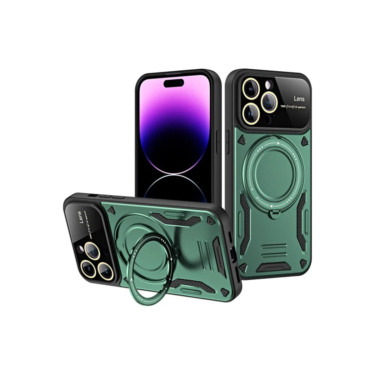 Apple iPhone 16 Pro Kılıf Joy Lens Standlı Kapak - Koyu Yeşil