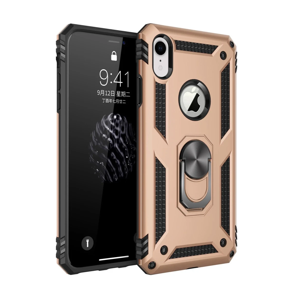 Apple iPhone XR Kılıf Sofya Yüzüklü Silikon Kapak - Gold