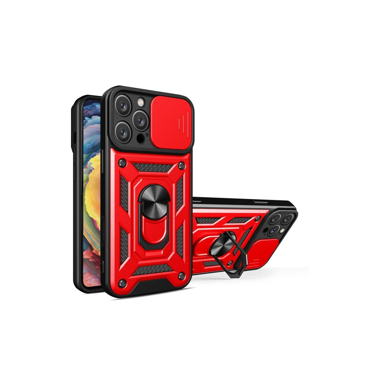 Apple iPhone 16 Pro Max Kılıf Pars Lens Yüzüklü Silikon - Kırmızı