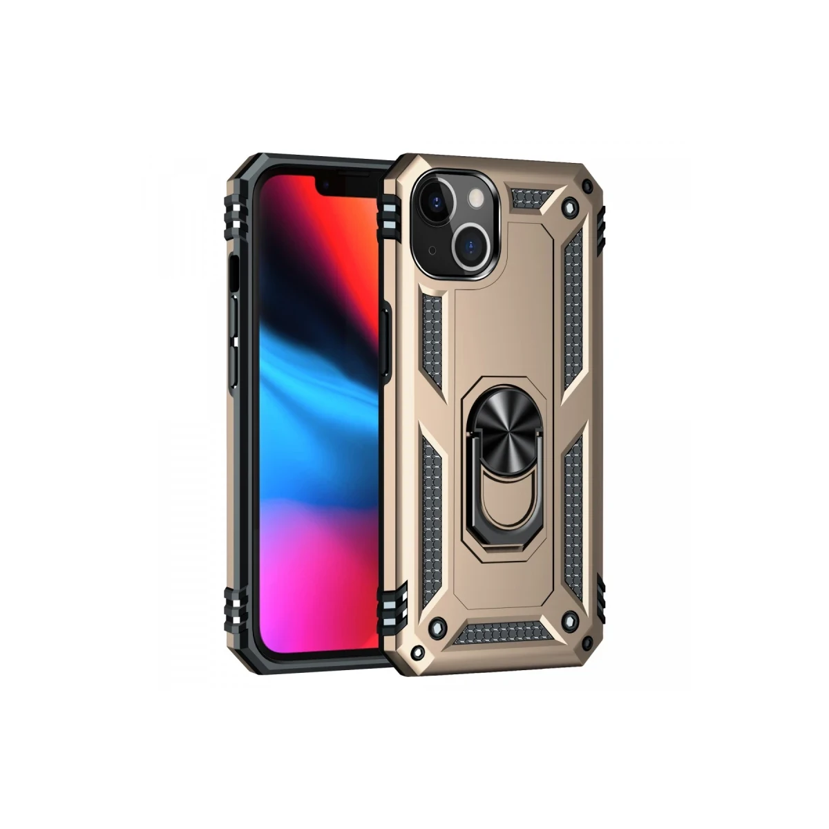Apple iPhone 14 Plus Kılıf Sofya Yüzüklü Silikon Kapak - Gold