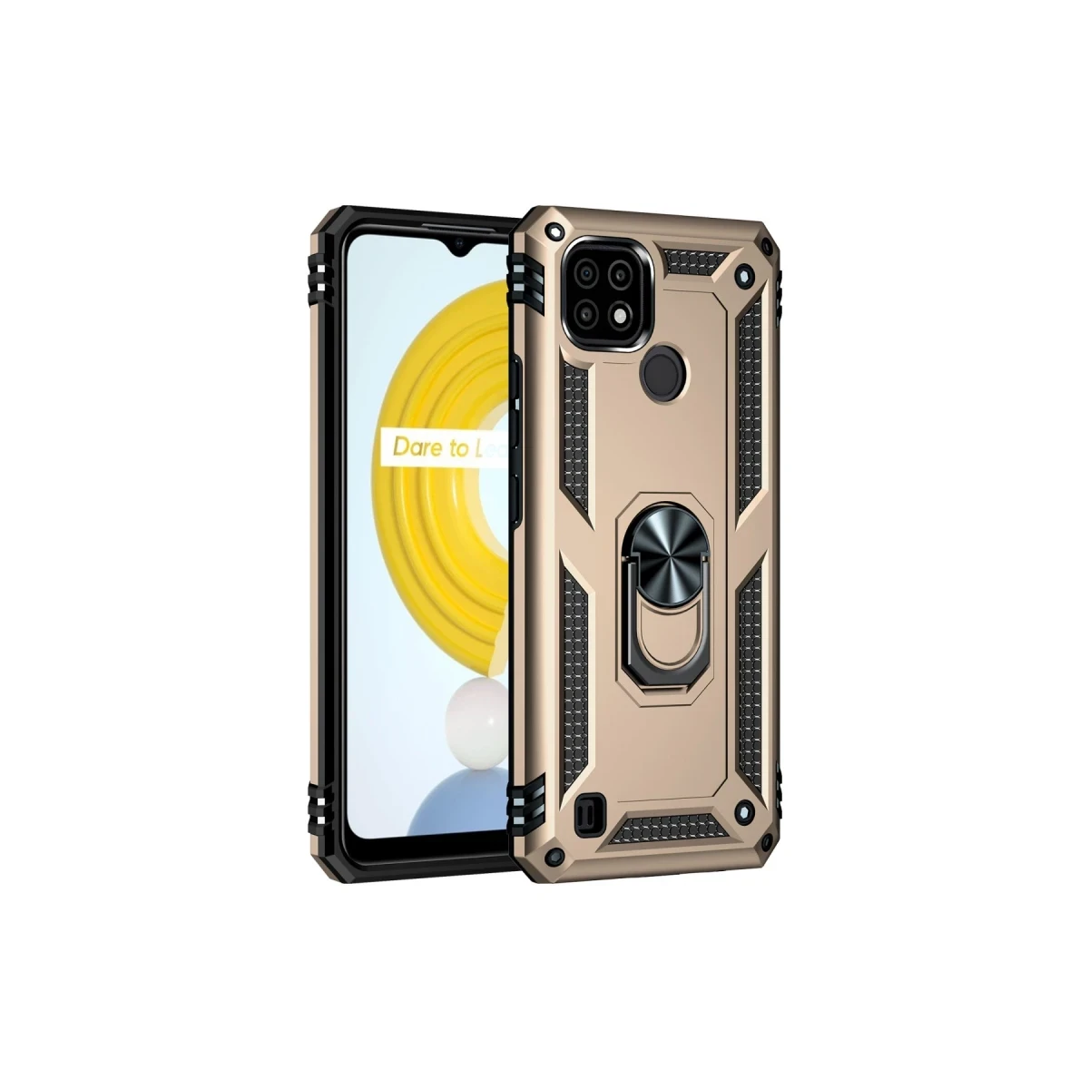 Realme C21 Kılıf Sofya Yüzüklü Silikon Kapak - Gold