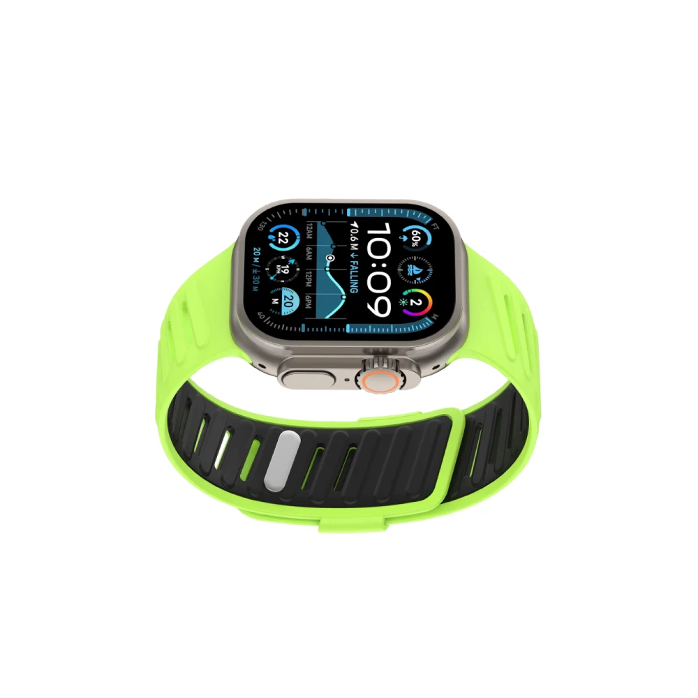 Apple Watch Ultra 49mm Twin Silikon Kordon - Yeşil-Siyah
