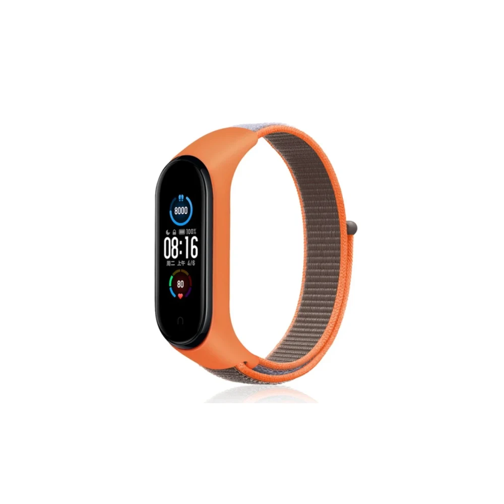 Xiaomi Mi Band 4 Hasırlı Cırtcırtlı Kordon - Turuncu-Gri