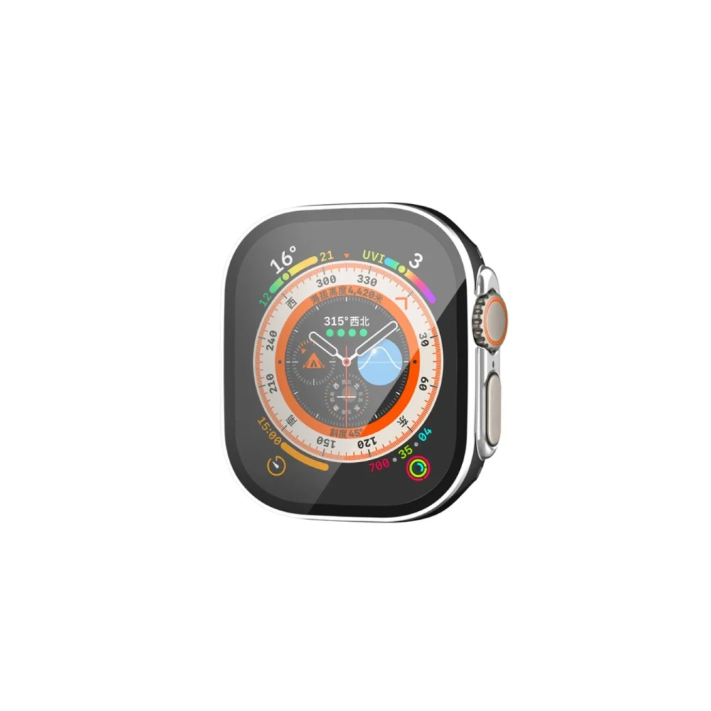 Apple Watch Ultra 49mm Legend Camlı Kasa Ekran Koruyucu - Siyah-Gümüş