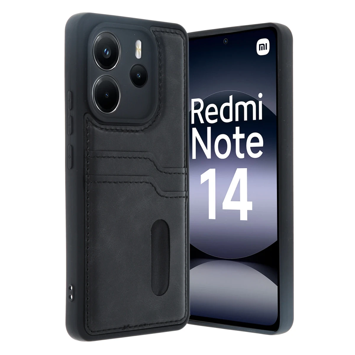 Xiaomi Redmi Note 14 4G Kılıf Sara Kartvizitli Deri Kılıf - Siyah