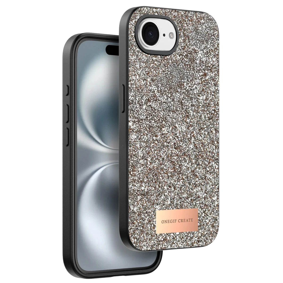 Onegif Apple iPhone 16E Bright Simli Kapak - Gold