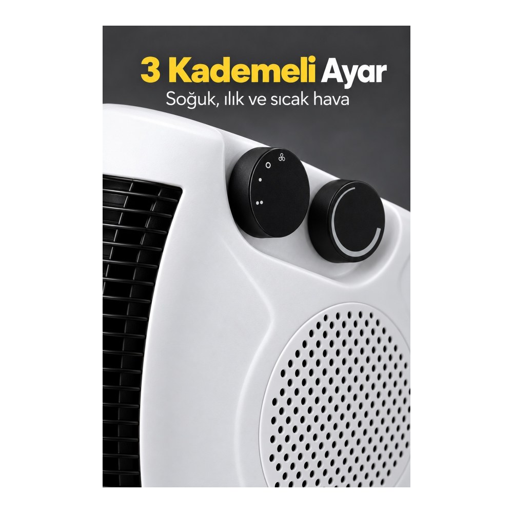Elektrikli Fanlı Isıtıcı Bakır Sargılı Motorlu Beyaz