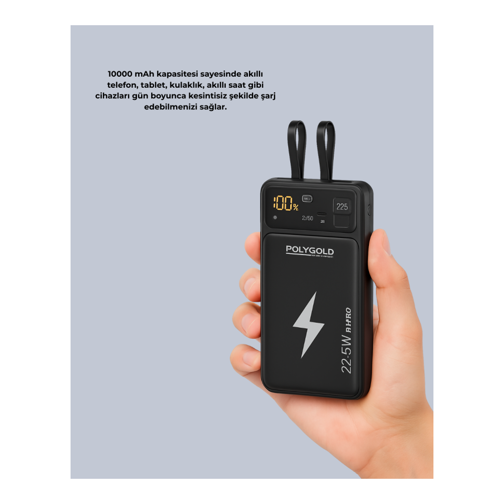 Powerbank Dahili Ekranlı 10000 mAh Çift Kablolu Yeni Nesil