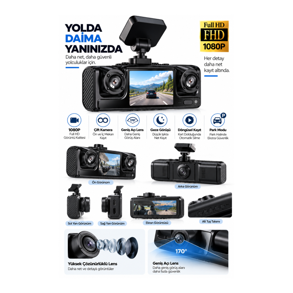 Full HD 1080P Döngüsel Kayıtlı Araç Kamerası