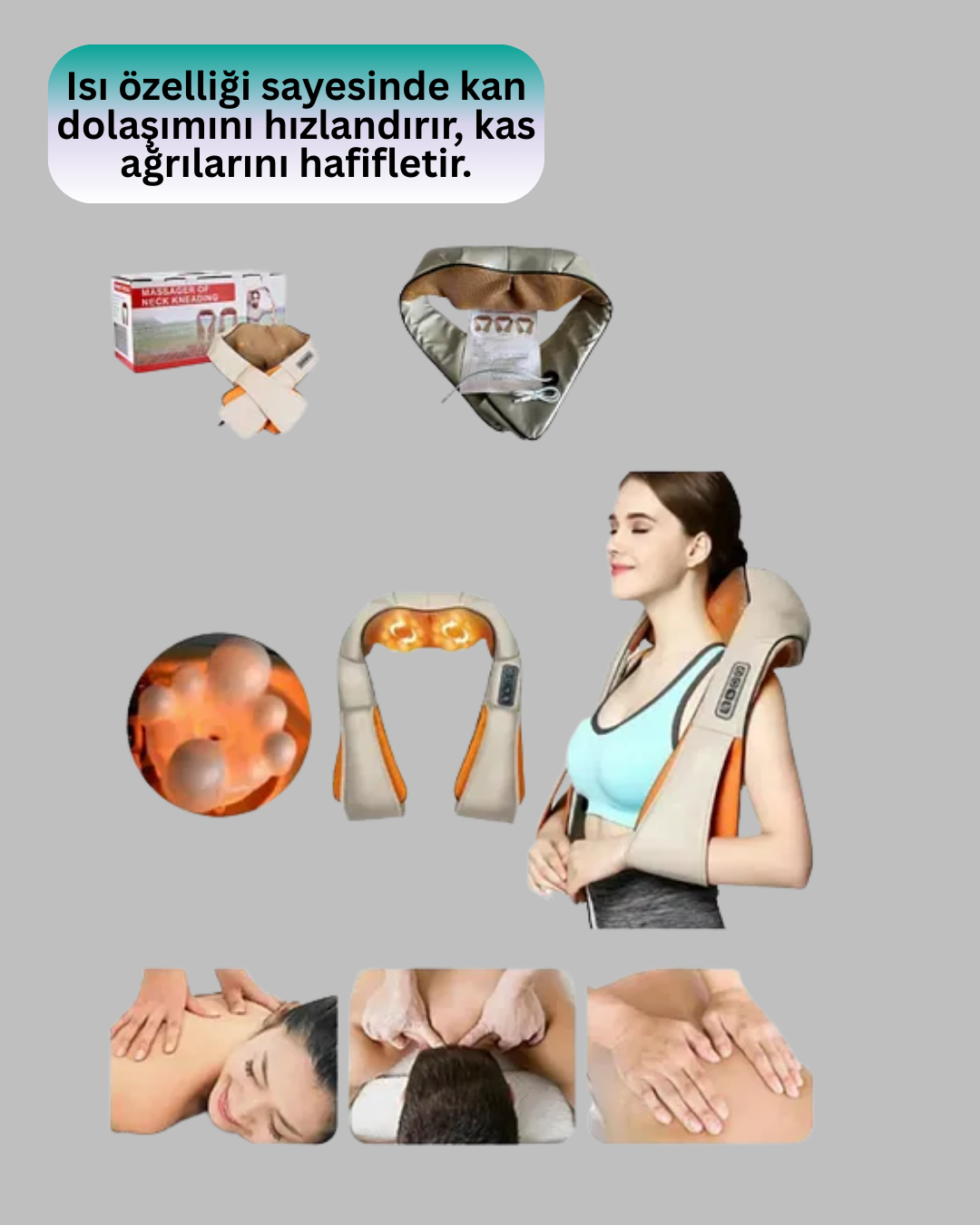 Kas Ağrılarına İyi Gelen Ovmalı Isıtmalı Boyun Omuz Bel Masaj Aleti