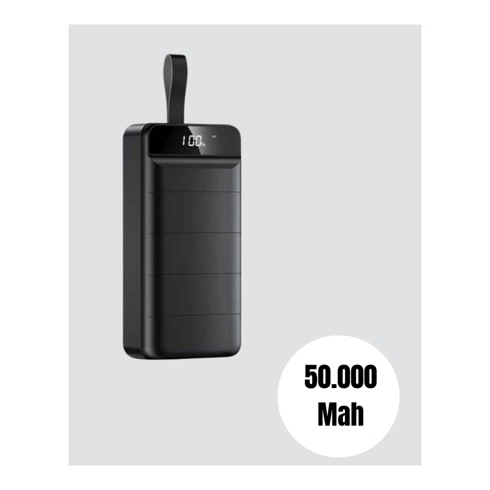 50.000 mAh Kapasiteli Powerbank – Hızlı Şarj Destekli, 4 USB Portlu, LED Işıklı Taşınabilir Enerji Deposu