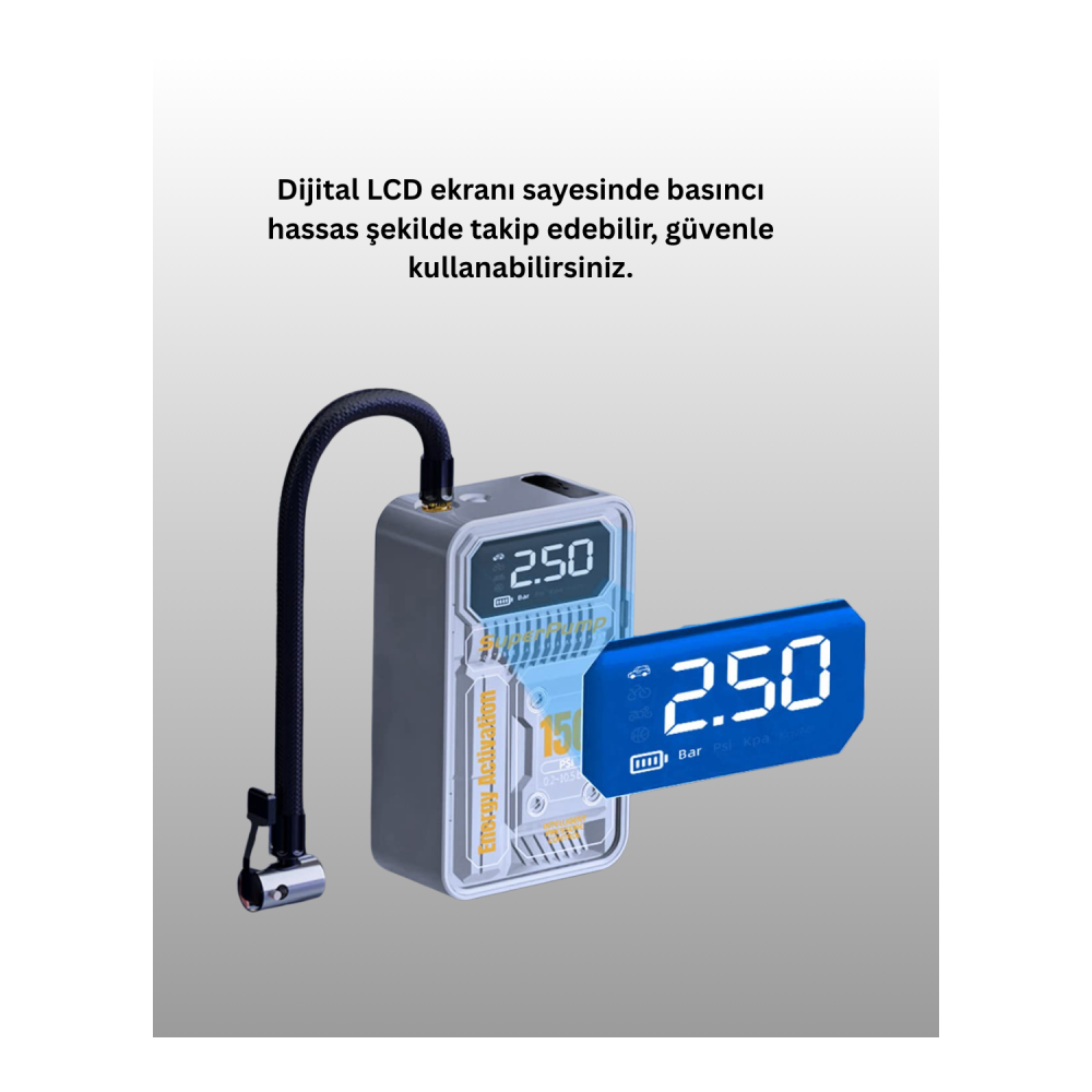 6000mAh Bataryalı LED Ekranlı Akıllı Hava Kompresörü