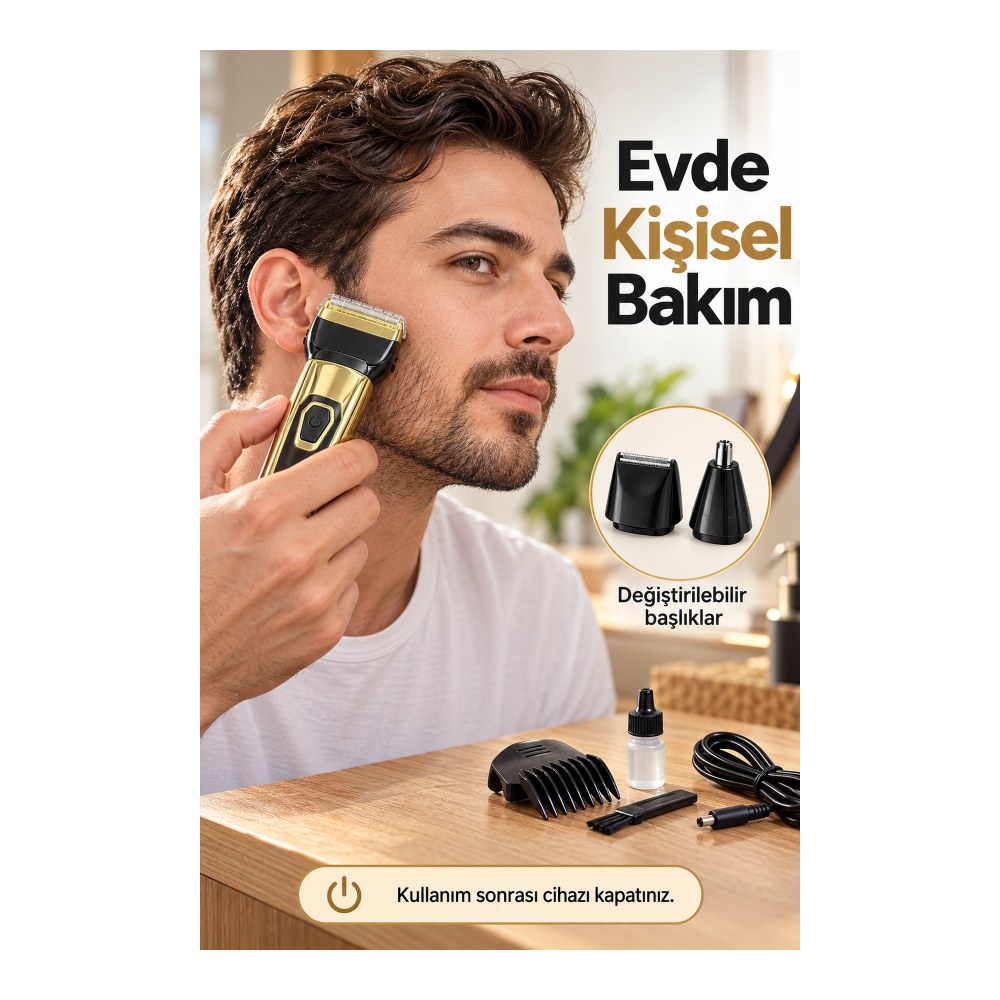 Erkek Bakım Seti Kablosuz Kullanımlı Üç Başlıklı