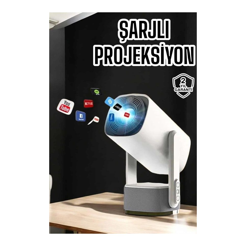 Akıllı Projeksiyon Powerbankli Taşınabilir Sinema Projektörü 4k HD Kaliteli Yeni Nesil