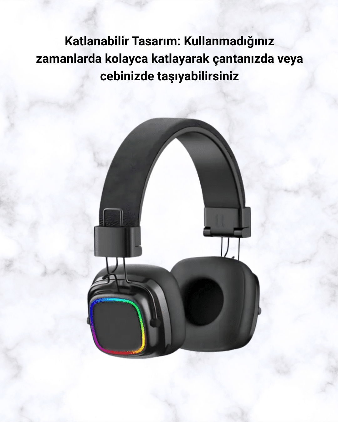 Kablosuz RGB Işıklı Katlanabilir Bluetooth Kulak Üstü Kulaklık