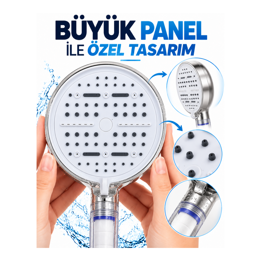 6 Modlu Filtreli Duş Başlığı Büyük Panel Su Tasarruflu Çok Fonksiyonlu Beyaz Duş Başlığı