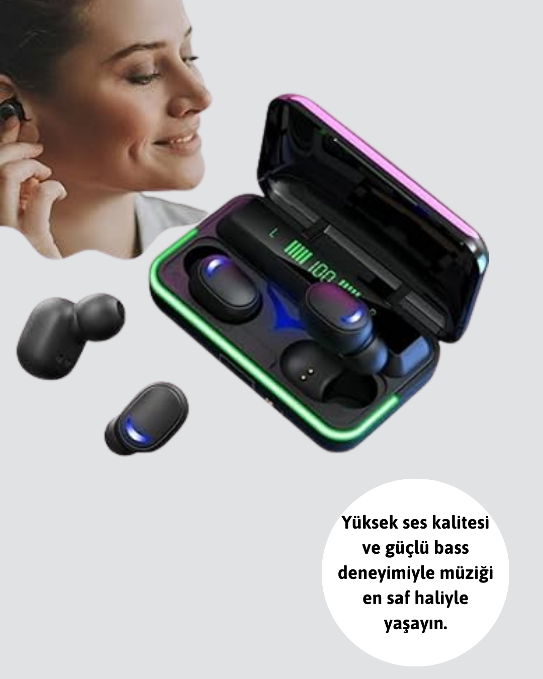 Su Geçirmez E10 Bluetooth Kulaklık Powerbank ve Gürültü Engelleme