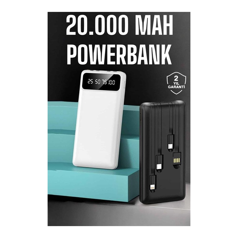 Powerbank 20.000 Mah Dijital Göstergeli LCD Ekran Uzun Pil Ömrü Yeni Nesil