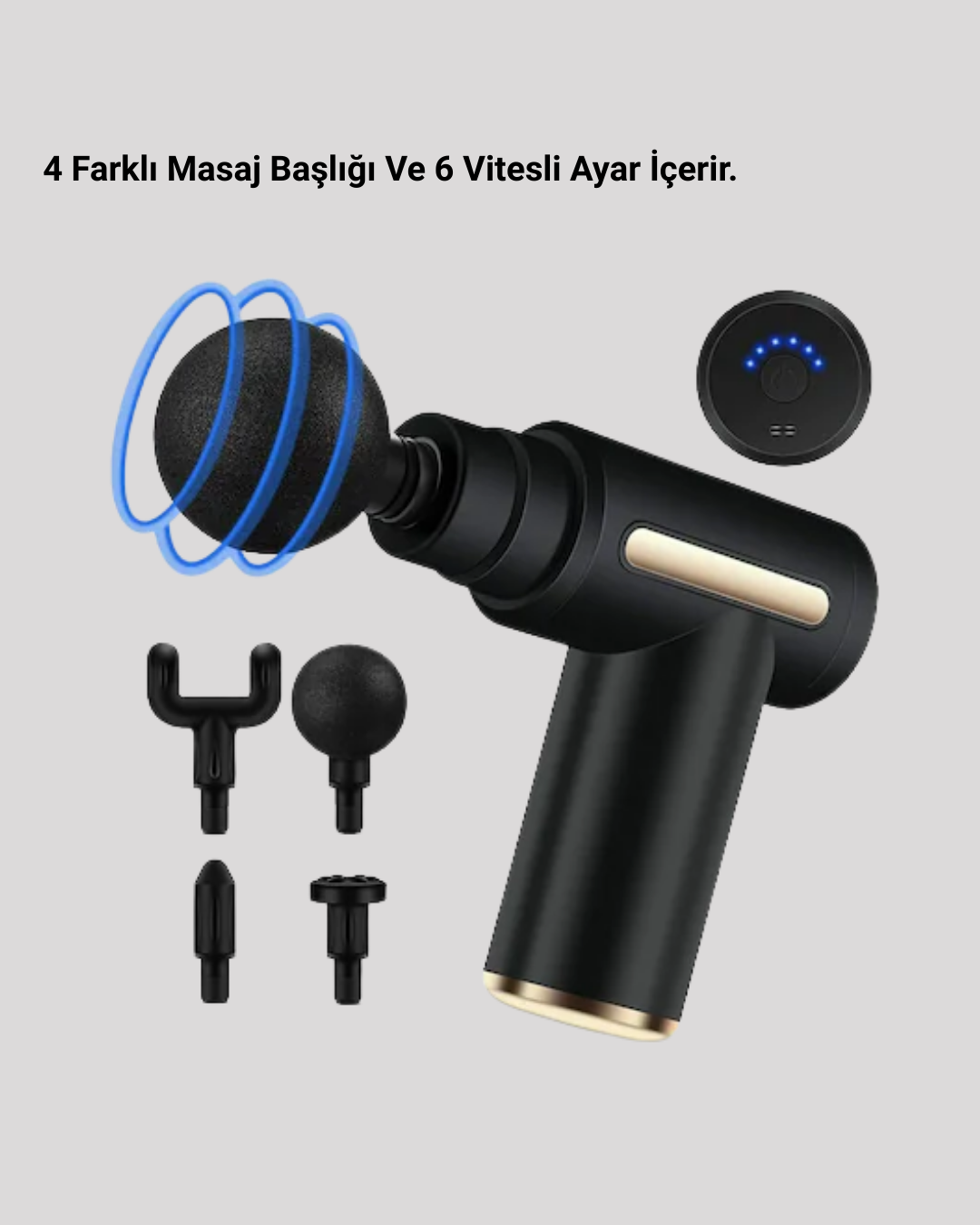 Derin Doku Masaj Tabancası 4 Başlık 6 Kademeli Sessiz Güç Şarjlı Kas Gevşetici