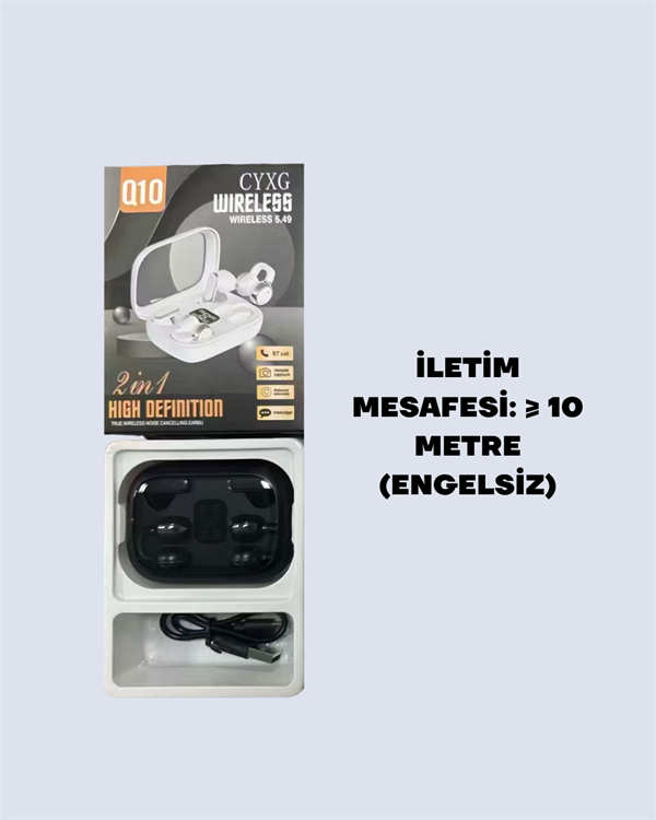 Q10 True Wireless Stereo Kulaklık – Ergonomik Tasarım, 10m Menzil, Type-C