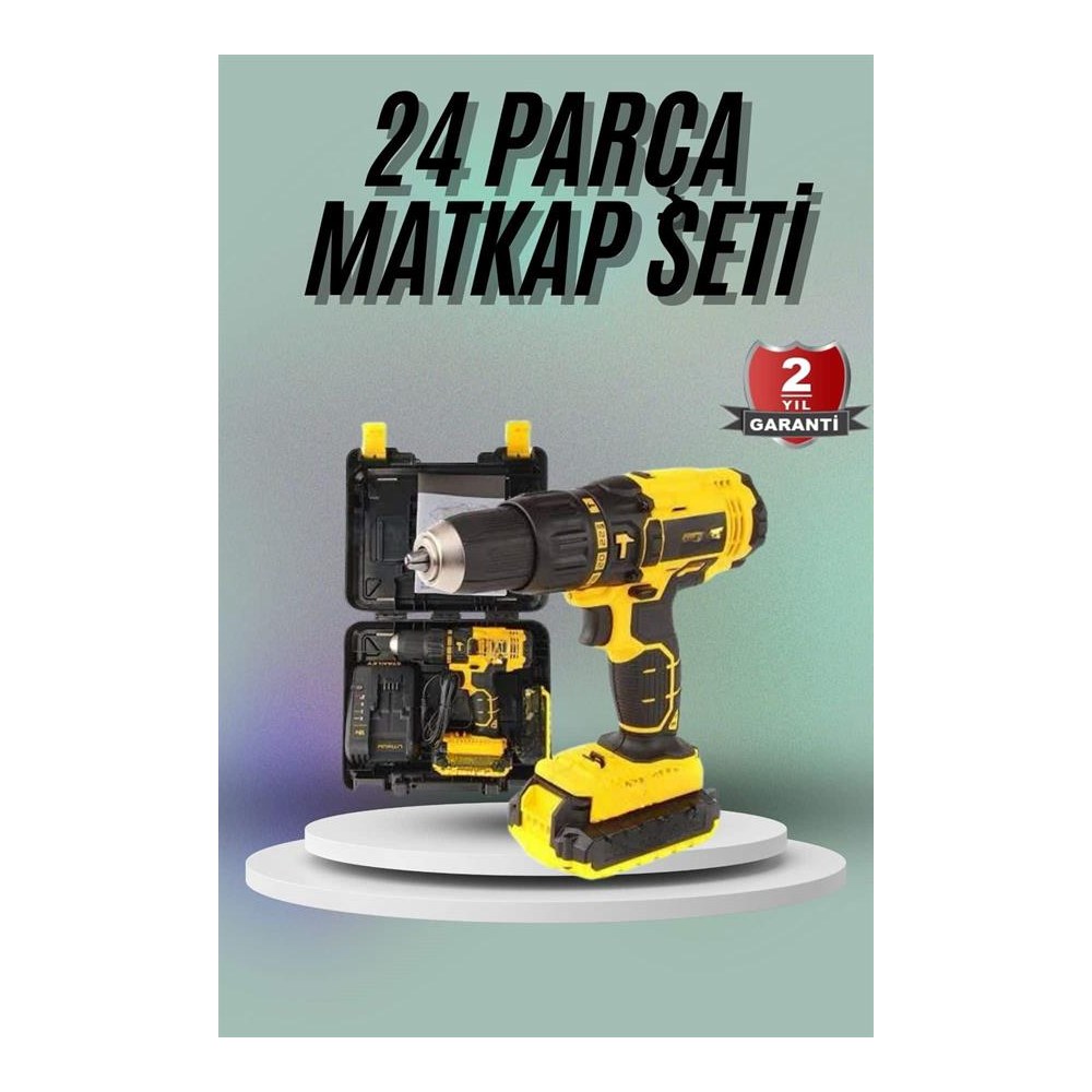 Matkap Seti 24 Parça Çift Bataryalı Darbeli Led Işıklı Vidalama
