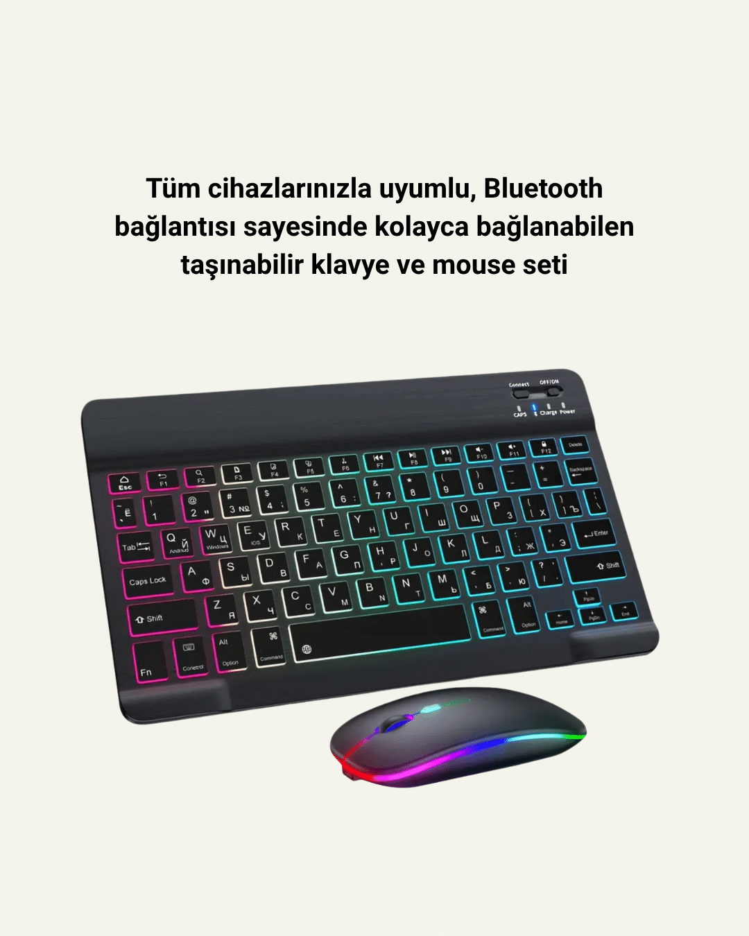 Tüm Cihazlarla Uyumlu RGB Işıklı Kablosuz Klavye ve Mouse Seti