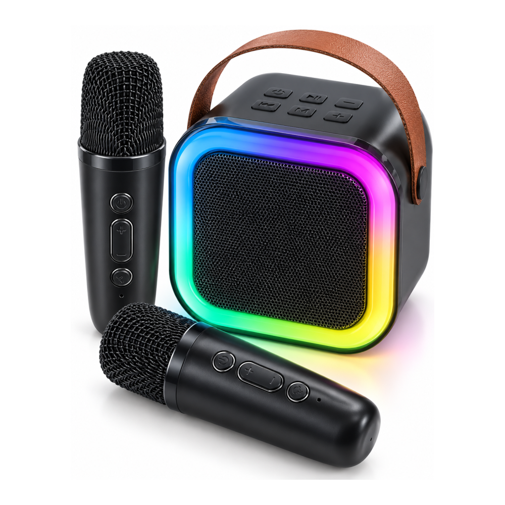 Evde Karaoke İçin Çift Mikrofonlu Şarj Edilebilir Kablosuz Hoparlör