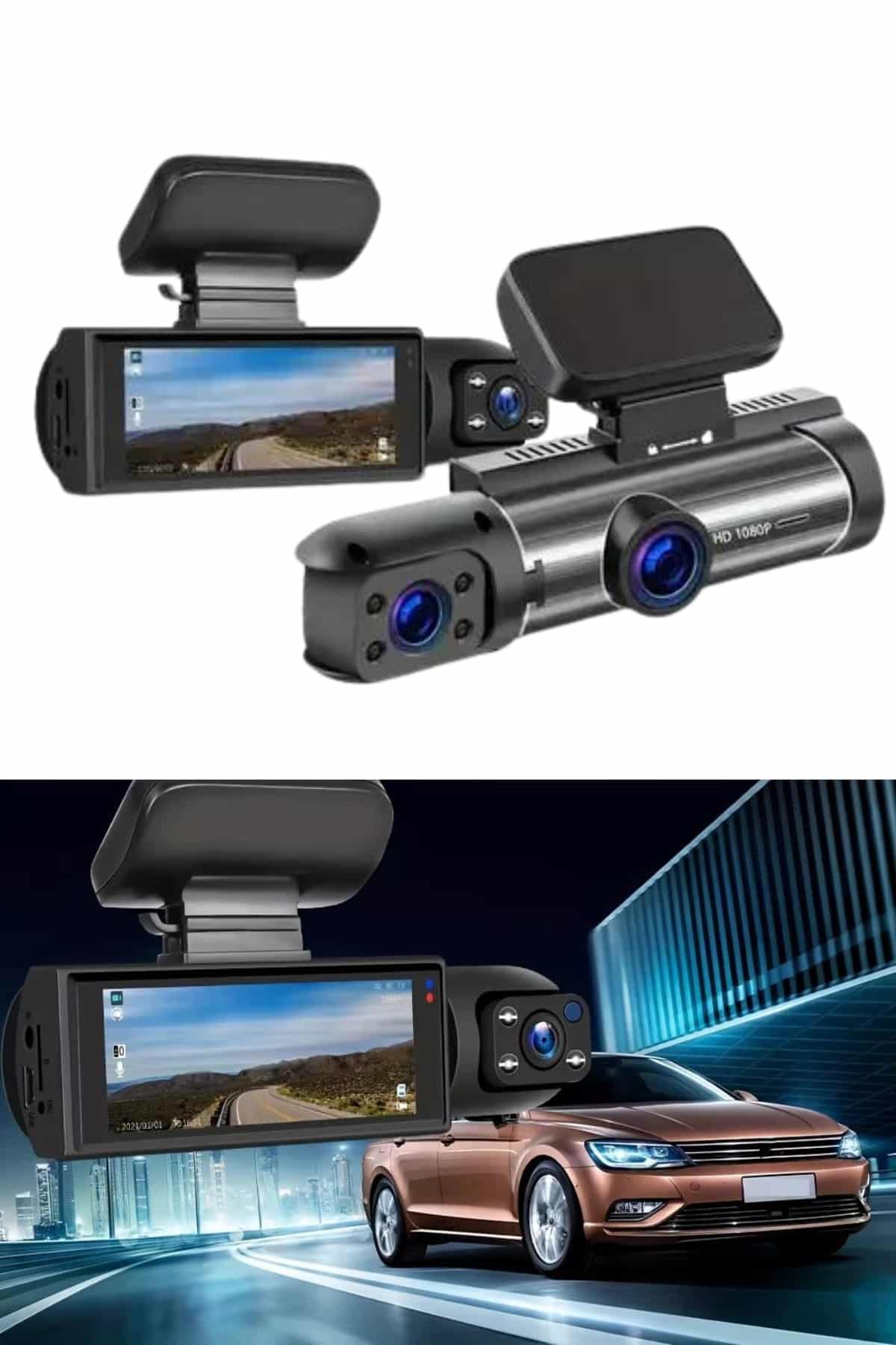Araç İçi Full Hd Kamera Ön ve Arka Kameralı Ekranlı Araç Kamerası