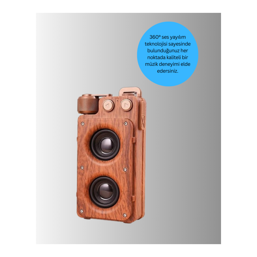 Klasik Görünümlü Bluetooth Hoparlör 360 Derece Stereo ve Radyo