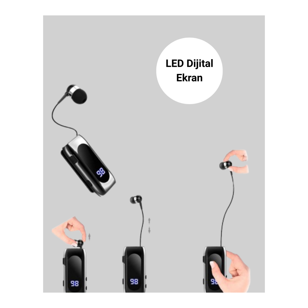 Dijital Göstergeli Bluetooth Kulaklık – Klipsli ve Şık Tasarım Yeni Nesil